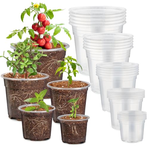 30 Pack 7/6/5/4/3 Inch Clear Nursery Pots for Plants, Flexible Plastic Plant Pots with Drainage Holes, Transparent Seed Starter Pots Variety Pack for Succulents, Seedlings, Flowers, Vegetable - size: Mix-3/4/5/6/7Inch 30P