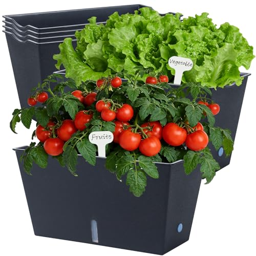 Window Box Planter 6 Pcs, 12.1 Inches Self Watering Plant Pots Rectangle Flower Pots with Drainage Holes and Breathable Trays, Vegetable Planters for Windowsill Patio Garden Balcony Porch Yard (Black) - color: Black, size: 12.1*6.4*6.3 inch