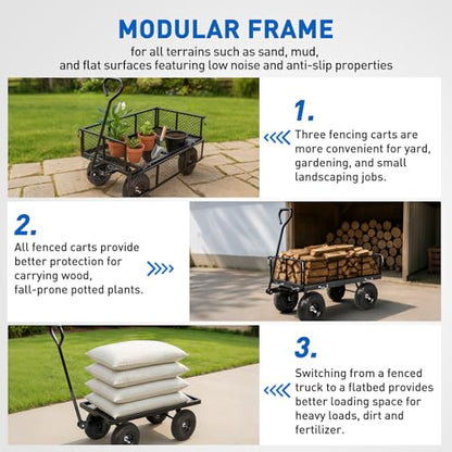 Yesker Steel Garden Carts - 800lbs Dump Wagon with All Terrain Inflatable Wheels for Yard Lawn Farms Gardening - Heavy Duty Utility Outdoor Hauling Wheelbarrow - size: Steel 800Lbs