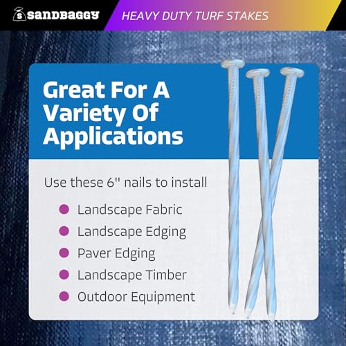 Sandbaggy 6" Heavy Duty Galvanized Artificial Turf Stakes - Spiral Landscape Nails - Ground Spikes/Pins - Synthetic Grass, Lawn, Edging, Weed Barrier Fabric, Garden (6 inch - Heavy Duty, 300, Count) - style: 6 inch - Heavy Duty