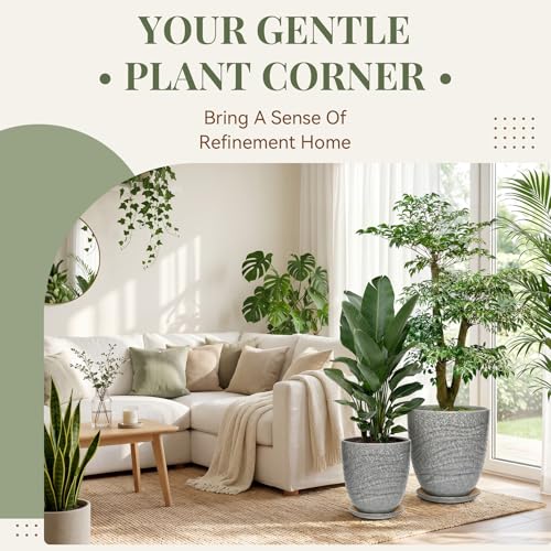11.8 Inch Modern Ceramic Plant Pot with Saucer, Flower Pot with Drainage Hole Mesh Net,Indoor Outdoor Planter (Gray-dot) - color: Gray-dot, size: 11.8 Inch