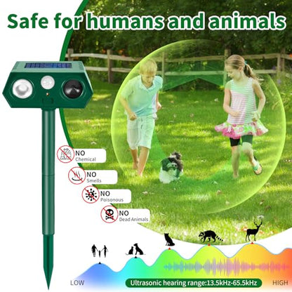 Solar Ultrasonic Animal Repellent Outdoor, 4Pack Waterproof Deer Repellent Devices with RIP Motion Sensor, Cat Repellent with LED Flashing Lights, Raccoons, Skunks, Rabbits Deer Deterrent Outdoor