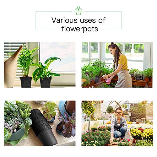 JERIA 100-Pack 0.5 Gallon Plant Nursery Pots, Plastic Pots for Flower Seedling, Flower Plant Container Seed Starting Pot, Come with 100 Pcs Plant Labels(Black) - size: 0.5Gallon 100P