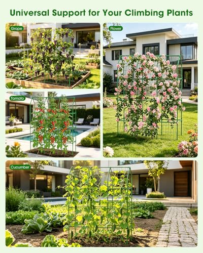 65" Cucumber Trellis for Climbing Plants Outdoor, Metal Garden Trellis for Raised Bed, Plant Support Structures with Netting for Cucumbers Tomatoes Beans Peas (50 * 17 * 65inch(L*W*H), Trellis)