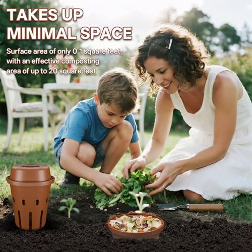 Inground Worm Composter, Mini Underground Worm Farm for Garden Beds, Outdoor Worm Compost Bin for Food Waste, Vermicomposting Bin for Beginners, Elderly, Children (7x7x7.4Inch), Tan, 2-Pack - color: Tan, size: 2-Pack
