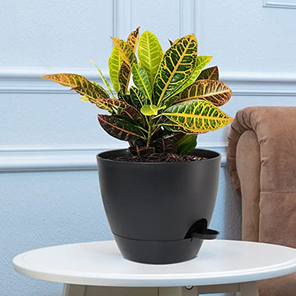 UOUZ Large Self Watering Pots, 12/10/9 Plastic Planters with High Drainage Holes and Deep Reservoir for Indoor Outdoor Garden Plants and Flowers, Black - color: Black