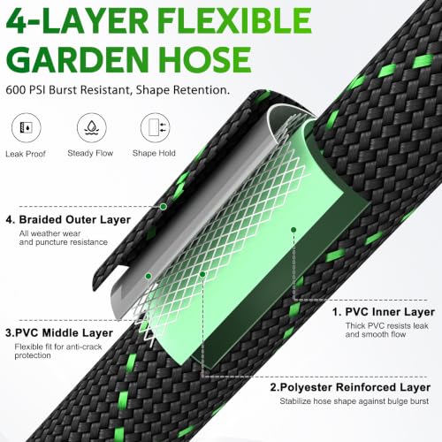 Garden Hose 75 FT, Non-Expandable Kink Free Water Hose,Lightweight - size: 75ft