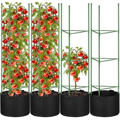 4 Pack Tomato Cages 55 x 12 Inch for Garden with 11 Gallon Round Planter