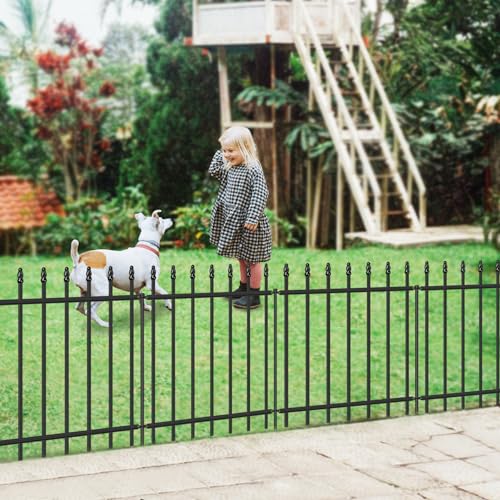 Decorative Metal Garden Fence 24" x 10', Outdoor Fence Border with Stakes - size: 24″H x 10ft（5 Panels）