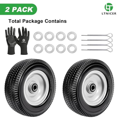 (2-Pack) 4.10/3.50-4" Flat Free Tire and Wheel, 10" Solid Tire with 5/8" Axle Bore Hole, 2.2" Offset Hub for Hand Truck Garden Wagon Cart Gorilla Carts Trolley Dolly Lawn Mover Replacement - size: 10 Inch
