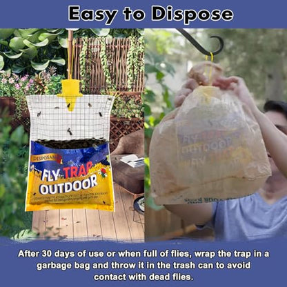 8 Big Fly Bags Outdoor Traps Hanging for Patio - Pre-Baited, Disposable - size: 8 Pack