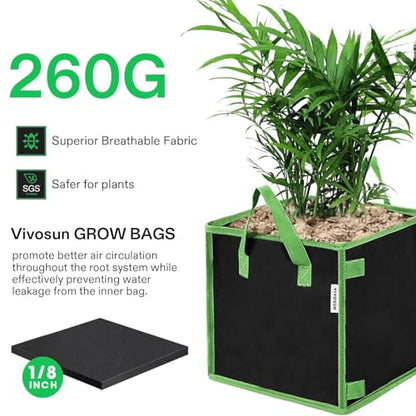 VIVOSUN 5-Pack 3 Gallon Square Plant Grow Bags with Handles - size: 3 Gallon