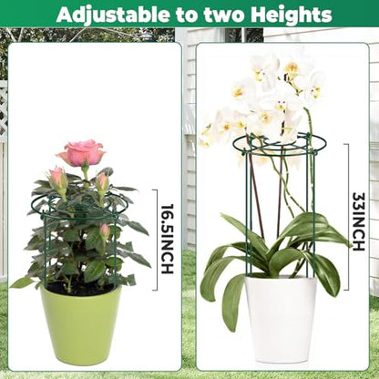 QwayHome 3Pack Peony Cages and Supports 33''H x 13''D Grow Through Large Plant Support, Adjustable High, Heavy Duty, Rust-Resistant, Round, Flower Support Cage Ring for Rose Tomato Hydrangea - size: 3Pack- 13"D x 33"H