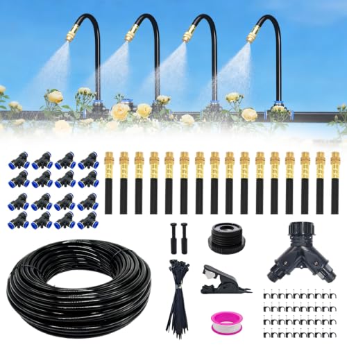 Drip Irrigation System 100FT 1/4" with 16PCS 360° Adjustable Brass Nozzles - size: 100FT