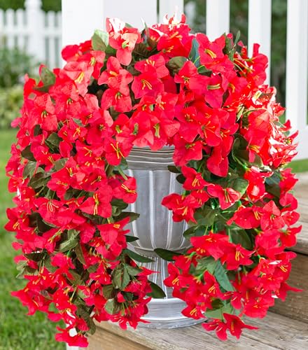 2 PCS Bougainvillea Artificial Hanging Flowers Plants for Outdoors, Red - color: Red