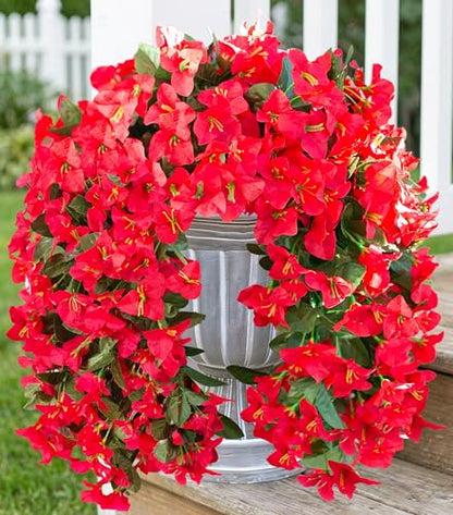 2 PCS Bougainvillea Artificial Hanging Flowers Plants for Outdoors, Red - color: Red
