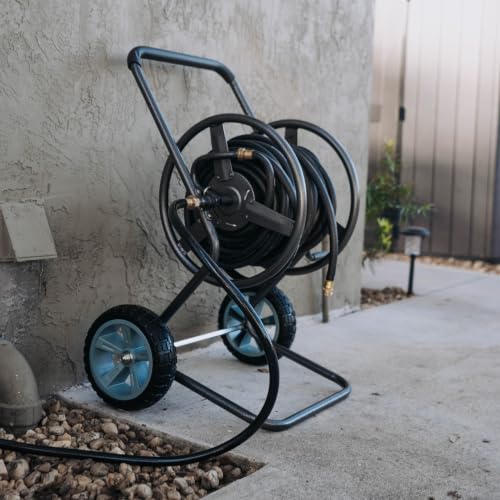 Backyard Expressions 2‑Wheel Garden Hose Reel Cart, Portable Hand‑Crank Hose Reel, Rust‑Resistant Hammertone Gray Finish, Brass Connectors - style: 2026 2 Wheel