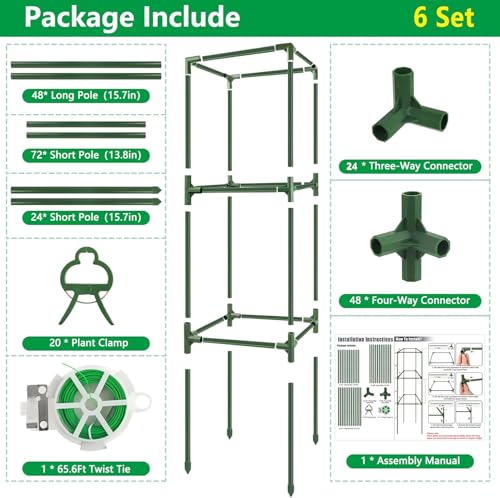 6 Pack 49" Square Tomato Cages, Heavy Duty Steel Tomato Trellis Kit - size: 6PCS Cages