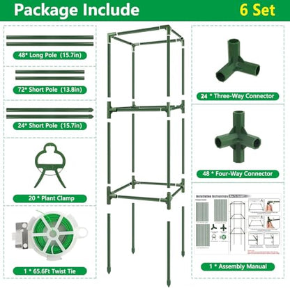 6 Pack 49" Square Tomato Cages, Heavy Duty Steel Tomato Trellis Kit - size: 6PCS Cages