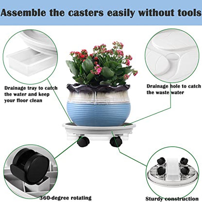 4-Pack 13" Rolling Plant Stand with Wheels, Drainage Tray and Casters - Plastic, Heavy-Duty Dolly for Moving Large, Heavy Plants - Indoor and Outdoor - White - color: Beige