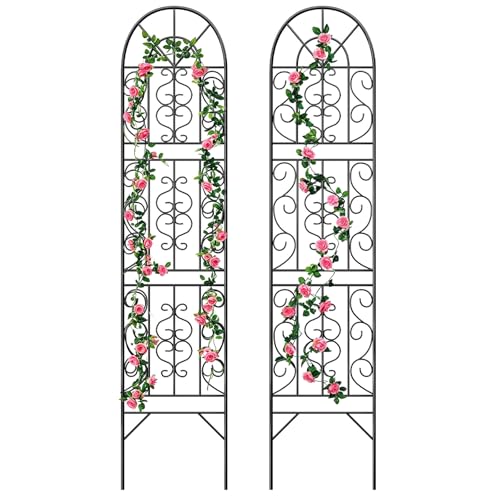 2 Pcs 60" H X 11.8" W Trellis for Climbing Plants Outdoor, Small Metal Garden Trellis for Outside, Sturdy Support Garden Plant Trellis Arch for Rose Cucumber Flower Vine Decor
