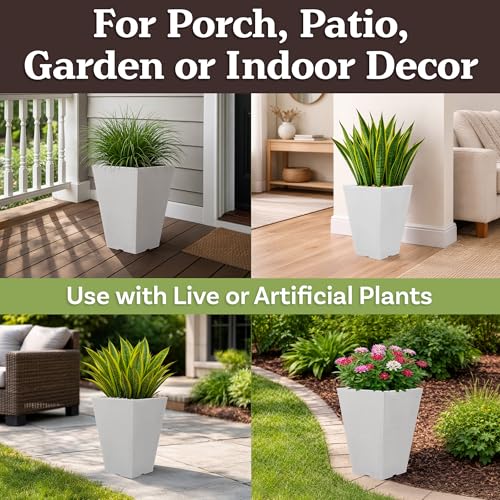 Pure Garden Large Outdoor Planters, White, 13.7-Inch, 2-Pack - color: White