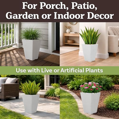 Pure Garden Large Outdoor Planters, White, 13.7-Inch, 2-Pack - color: White
