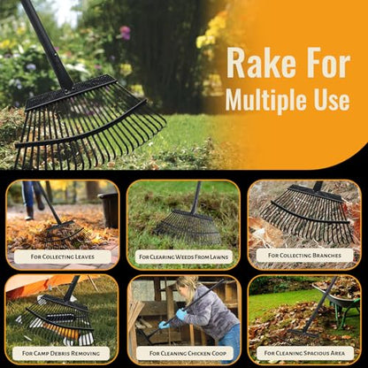 Garden Rake for Leaves, 25 Tines Heavy Duty Metal Yard Rake with 64 inch Adjustable Handle, Ideal Leaf Rakes for Gardening, Dethatching, Thatching, Gathering Shrub, Grass, Debris, Rocks