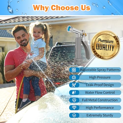 AUTOMAN Full Size Garden Hose Nozzle 2 Pack, High Pressure Pistol Grip Water Nozzle Sprayer with Threaded Front, Adjustable Spray Water Flow for Washing Car, Cleaning Ground, Watering Plants - size: 2 Pack, style: Zinc Alloy+TPR