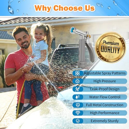 AUTOMAN Full Size Garden Hose Nozzle 2 Pack, High Pressure Pistol Grip Water Nozzle Sprayer with Threaded Front, Adjustable Spray Water Flow for Washing Car, Cleaning Ground, Watering Plants - size: 2 Pack, style: Zinc Alloy+TPR
