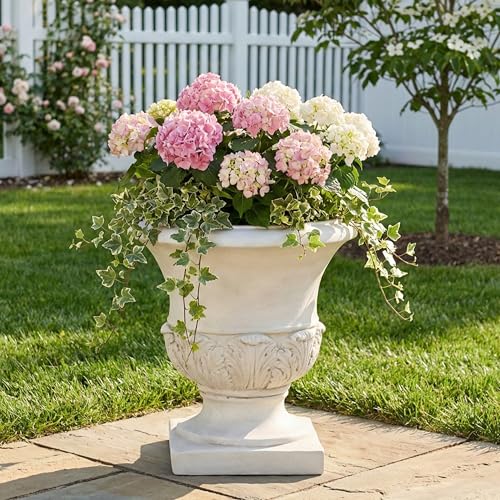 Merax 18.31" H Classical Acanthus Leaf Pedestal Urn Planter Weather-Resistant MGO Outdoor Flower Pot for Garden Patio and Front Porch Entrance,Antique White - style: Classical Acanthus Leaf