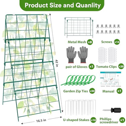 17 x 42 Inch Garden Trellis for Raised Beds Foldable Climbing Plant Support Cucumber Trellis Outdoor A-Frame Metal Vegetable Trellis with Garden Supplies for Grape Tomato Peas Flower - size: 17 x 42 Inch