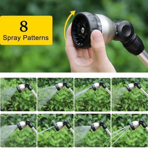 FANHAO Garden Hose Wand Heavy Duty, 16 Inches Metal Watering Wand with 8 Spray Patterns, 180° Rotating Long Hose Nozzle Sprayer Wand with Thumb Flow Control for Watering Hanging Baskets and Shrubs - color: Black
