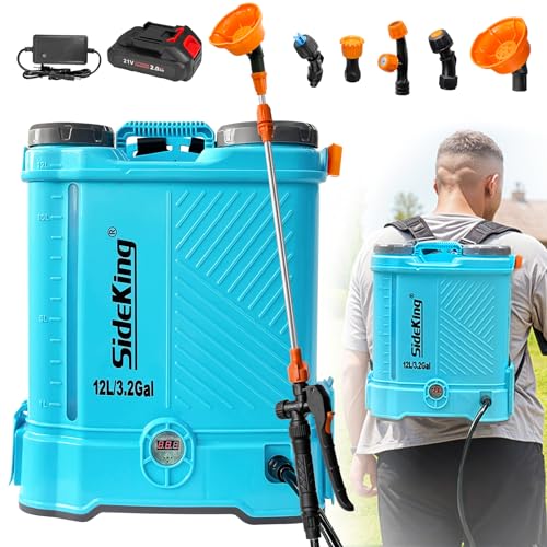 SideKing Battery Powered Backpack Sprayer 3.2 Gallon, 0-80 PSI Adjustable Pressure Sprayer Compatible with Makita 18V Battery, Electric Sprayer with Wand, 5 Nozzles, 2.0Ah Battery&Charger Included - size: 3.2 Gallon