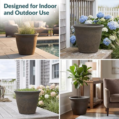 Sunnydaze Anjelica 15.25'' Large Plastic Planter Pot for Plants, Sable - color: Sable, size: 15.25 in
