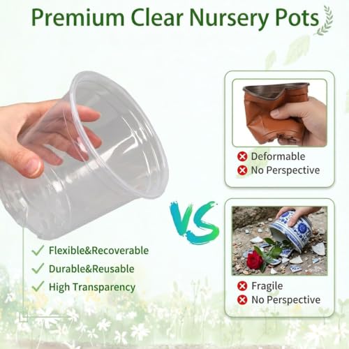 9 Sets 7/8/10 Inch Large Clear Nursery Pots with Drainage Holes. - color: 7/8/10 Inch