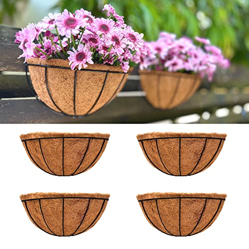 LaLaGreen Hanging Wall Planters (12 in, 4 Pack) Black Metal Flower Baskets - size: 12" x 4 Pack