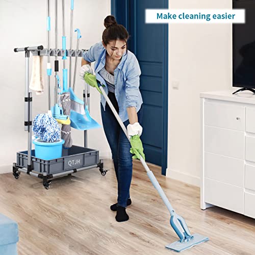 Broom And Mop Holder Put Wet Movable Floor-Mounted Mop Rack Floor Standing Cleaning Tool Cart Storage For Garden Garage Schools, Hospitals, Factories, Hotels,Property Companies - size: 10slots