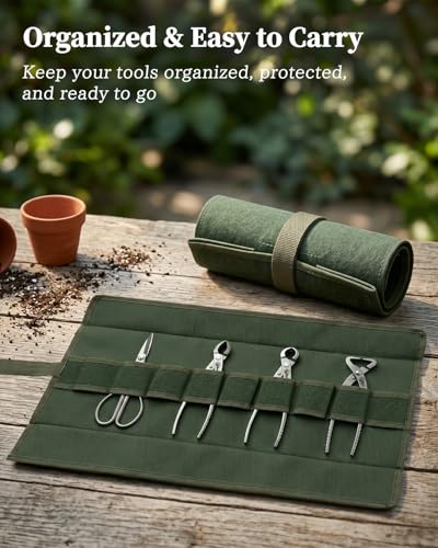 Bonsai Tool Kit 4PCS with Tool Roll Bag & Luxury Gift Box, Bonsai Tools Set