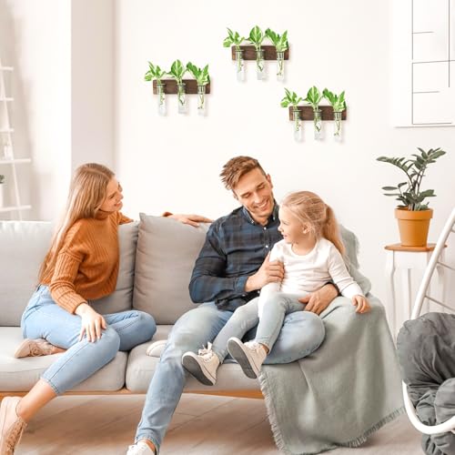 XXXFLOWER Wall Mounted Plant Terrarium with Wooden Stand 3 PCS - size: 9 Glass Tubes with Ring