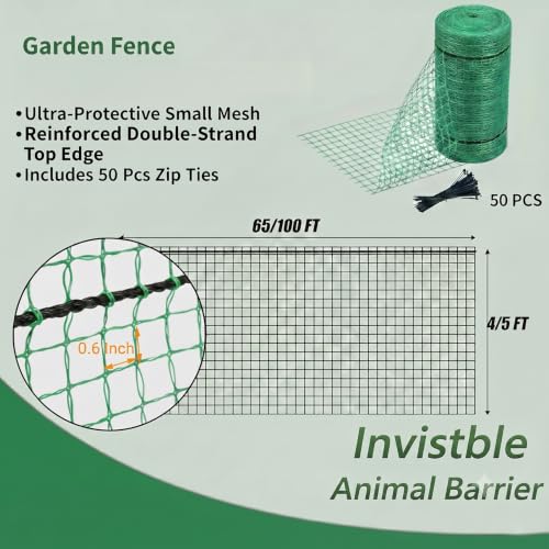 5x100 FT Deer Fence Netting, Plastic Mesh Roll, Garden Protection, Green - color: Green, size: 5x100ft