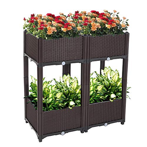 Raised Garden Beds, Planter Box, Self-Watering Plastic Planter for Indoor Outdoor Vegetables, Fruits, Potato, Flowers (4 Pcs) - size: 4 Pcs