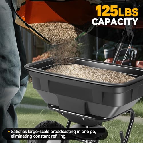Auto Dynasty Walk-Behind Broadcast Spreader, 125LBS Capacity Fertilizer Spreader for Salt, Ice Melt, Grass Seed, Lawn and Garden Seeder, Black - color: Black (125LBS)