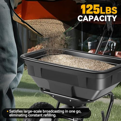 Auto Dynasty Walk-Behind Broadcast Spreader, 125LBS Capacity Fertilizer Spreader for Salt, Ice Melt, Grass Seed, Lawn and Garden Seeder, Black - color: Black (125LBS)