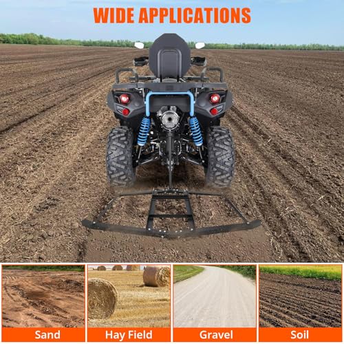 CABIHOME Heavy Duty Steel Drag Harrow & Lawn Leveling Rake, 74" Wide, Up to 50 lbs Capacity, Tow, Behind Grader for Tractor, ATV, UTV, Mower, Ideal for Sand, Gravel, Soil, Garden & Yard Maintenance