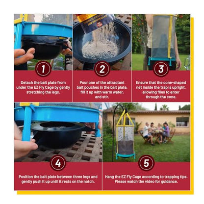 EZ Fly Cage Ranch Fly Trap with 2 Flies Inn Fly Attractant Bait Refill, Low Odor, Reusable, Built to Last for Years (3 Trap+ 6 Baits, 1) - style: 3 Trap+ 6 Baits