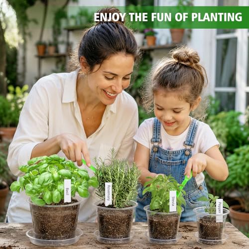 5/6/7/10 Inch Clear Nursery Pots with Drainage Holes and Saucers, 12 Pack Large Plastic Plant Pots for Seedlings, Succulents, Herbs, Flowers & Vegetables, Repotting and Growing