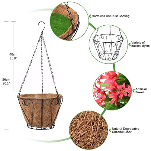 INQCMY Fake Hanging Flowers with Basket Artificial Violet for Outdoor - color: Red