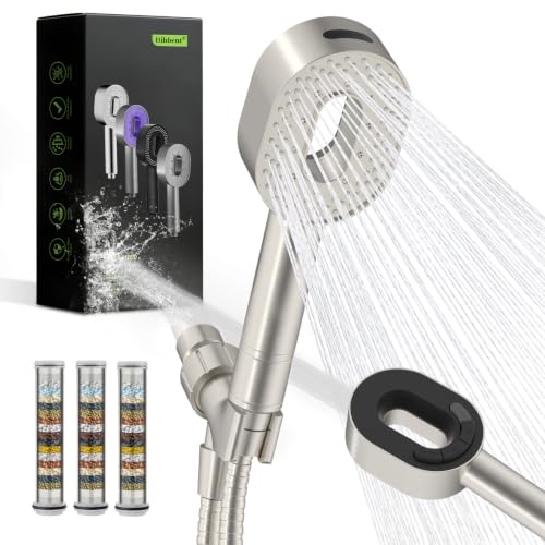 Hibbent Filtered Showerhead with handheld, High Pressure 5 Sprays Shower - color: Brushed Nickel, style: Showerhead with 3 Filters