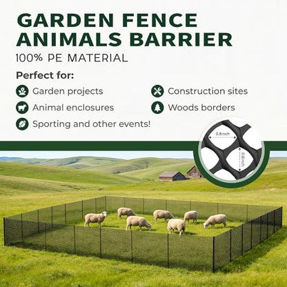 Plastic Chicken Wire Mesh Fence with Metal Stakes, 39.4in x 82ft - color: Black Diamond Grid